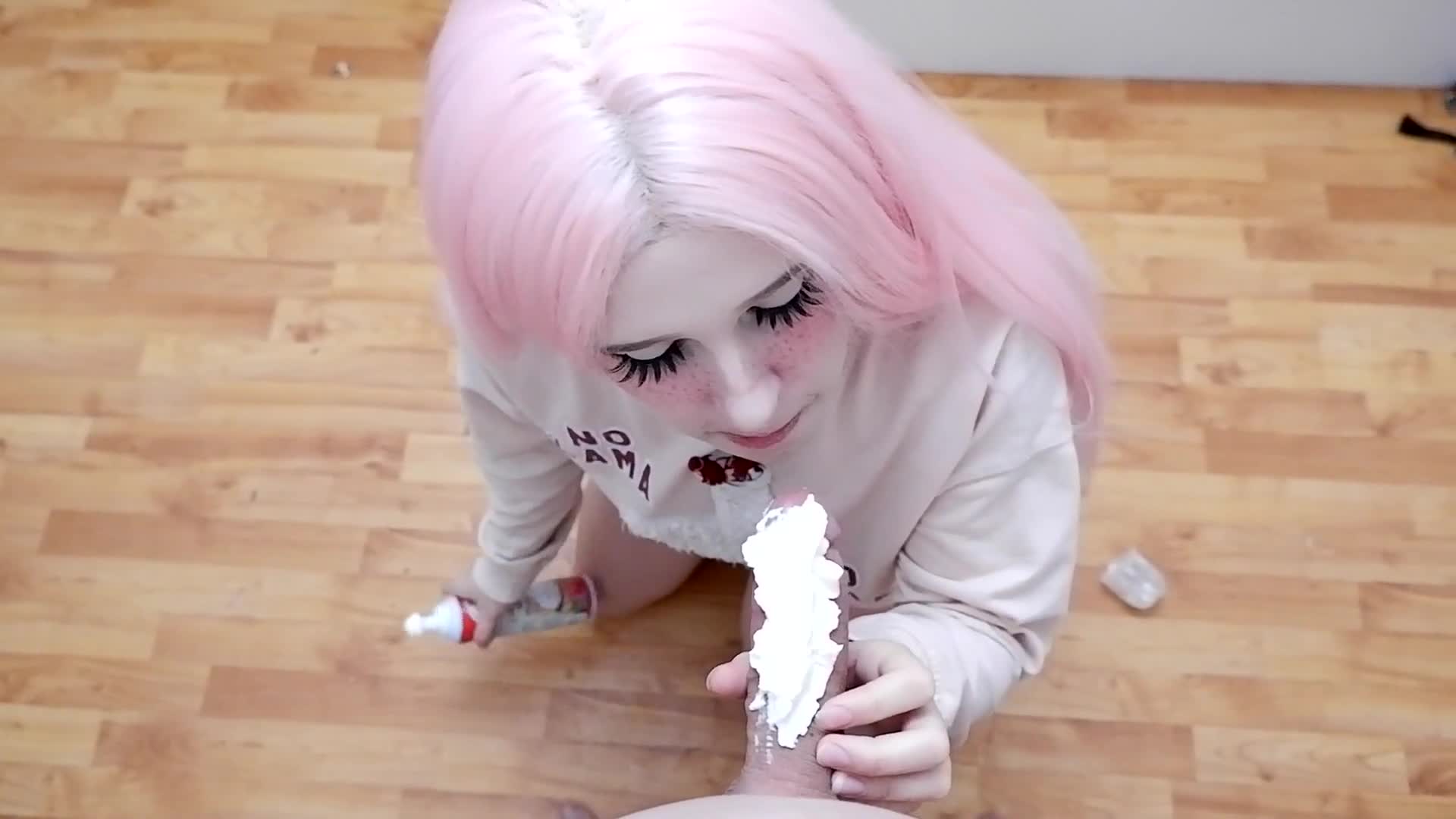 43 A sweet tooth licks a cock covered with whipped cream